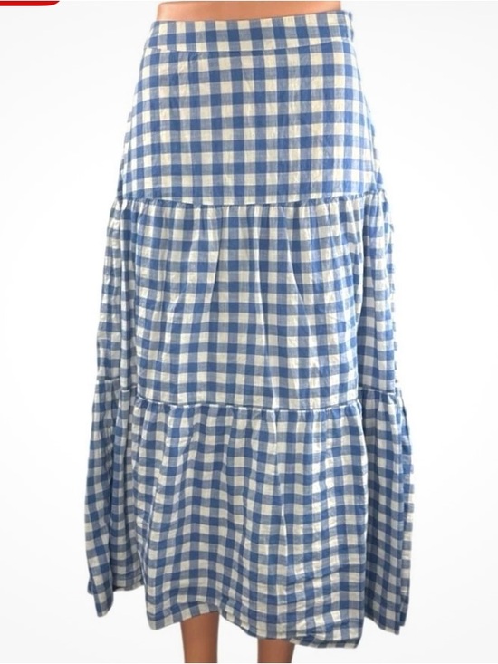 GAP Dresses & Skirts - GAP Women's White Blue Gingham Check Tiered Summer Maxi Flare A-Line Skirt